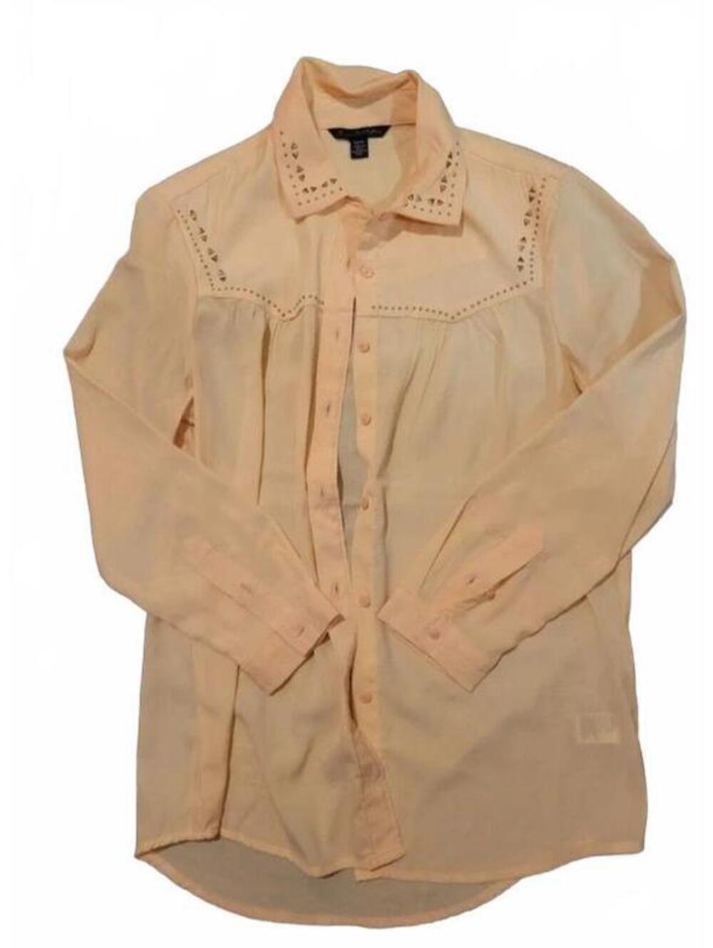 American Eagle Sheer Pink Embellished Western Boho Button Up Shirt Size XS